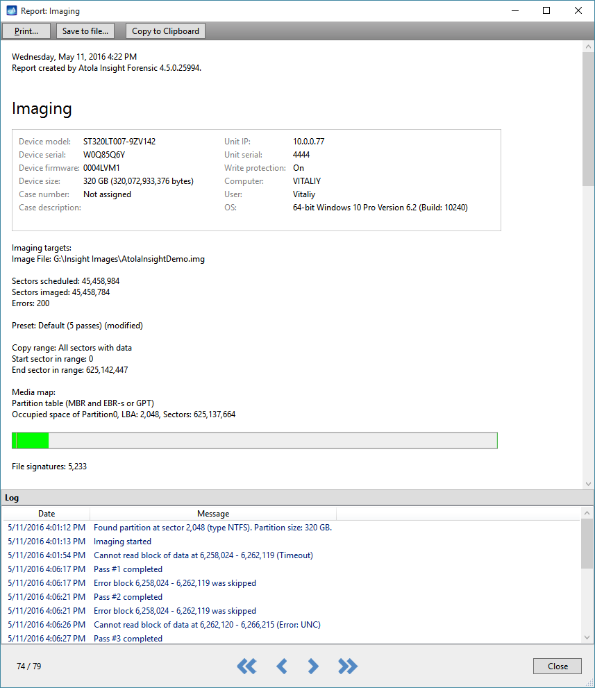 Imaging progress bar