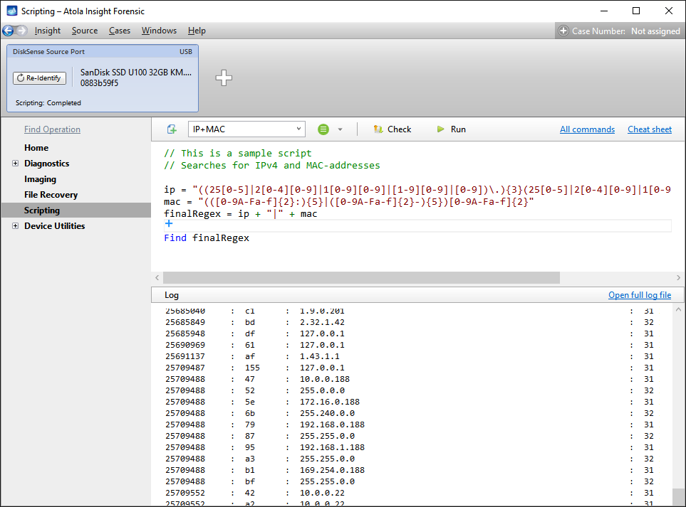 Forensic scripts - Find IP and MAC addresses via regex