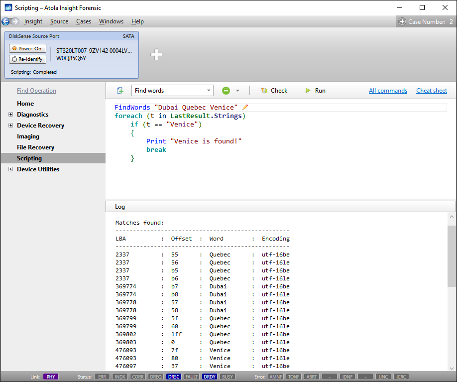 Forensic keyword search in Atola Insight