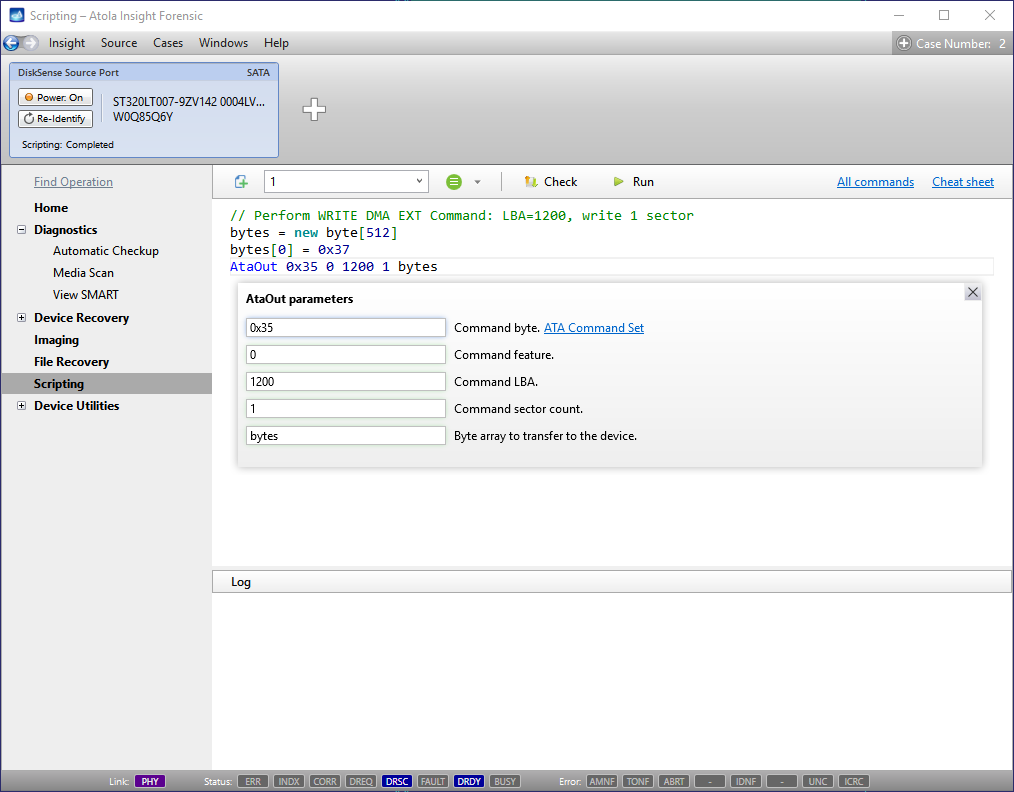 Forensic scripting - Parameters panel