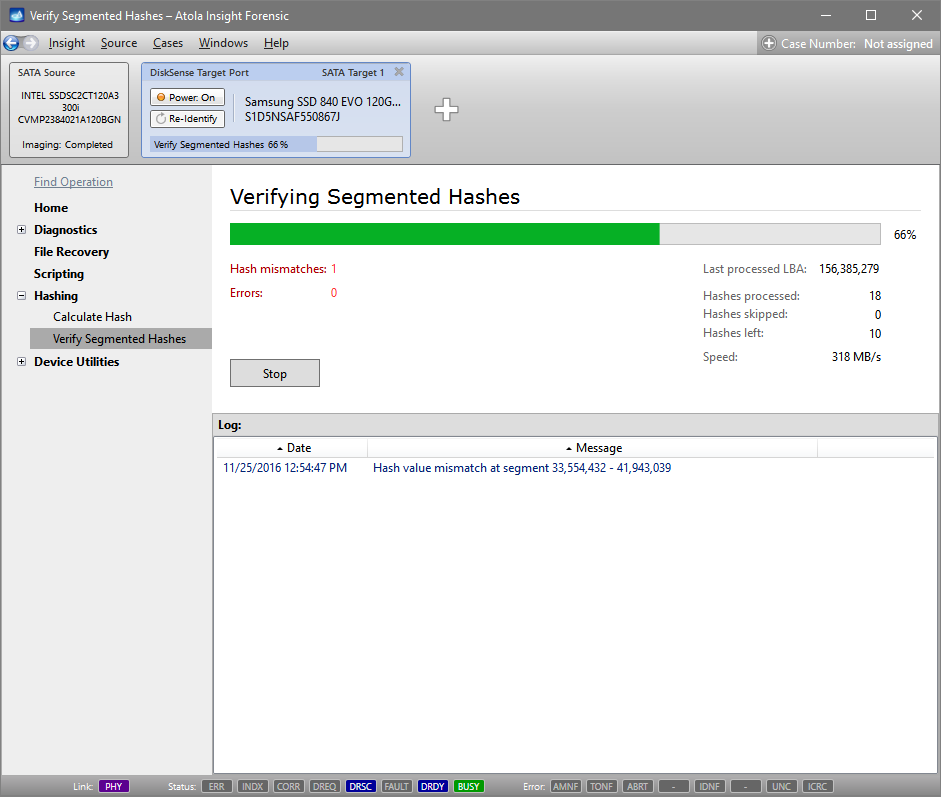 Segmented hash verification in progress