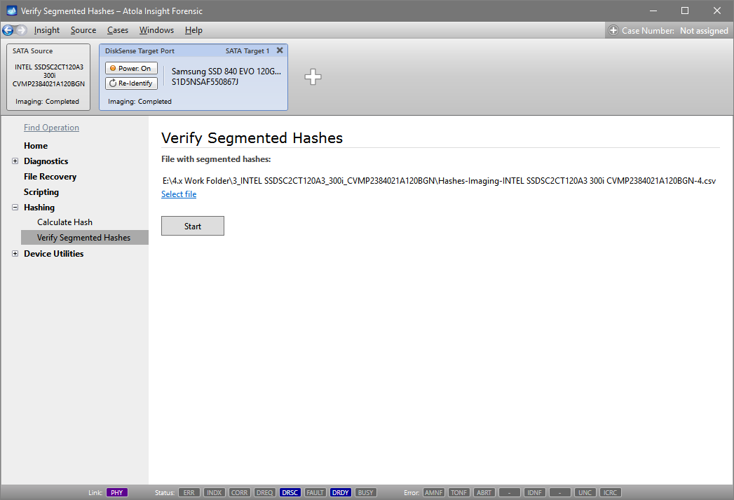 Start segmented hash verification