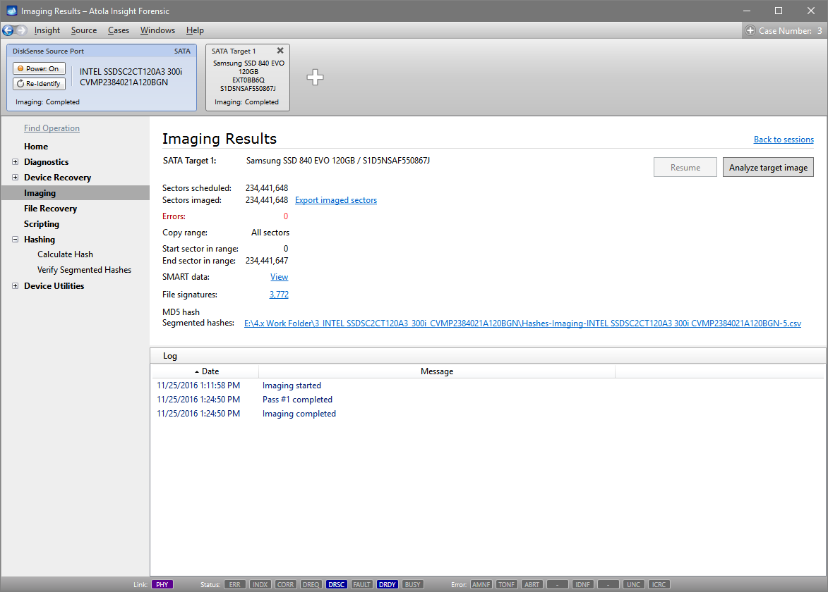 Imaging results with segmented hashes