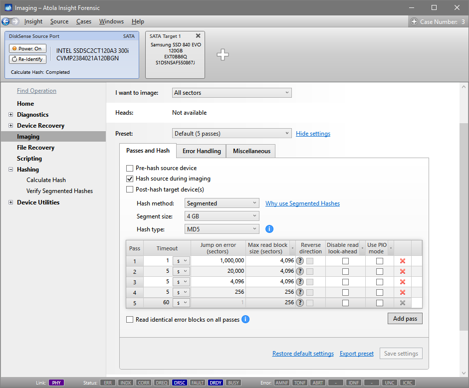 Segmented hashing in Imaging