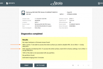 Diagnostics summary with HPA and DCO limitations