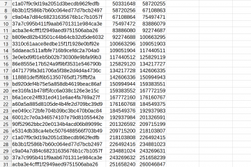 A table with segmented hashes