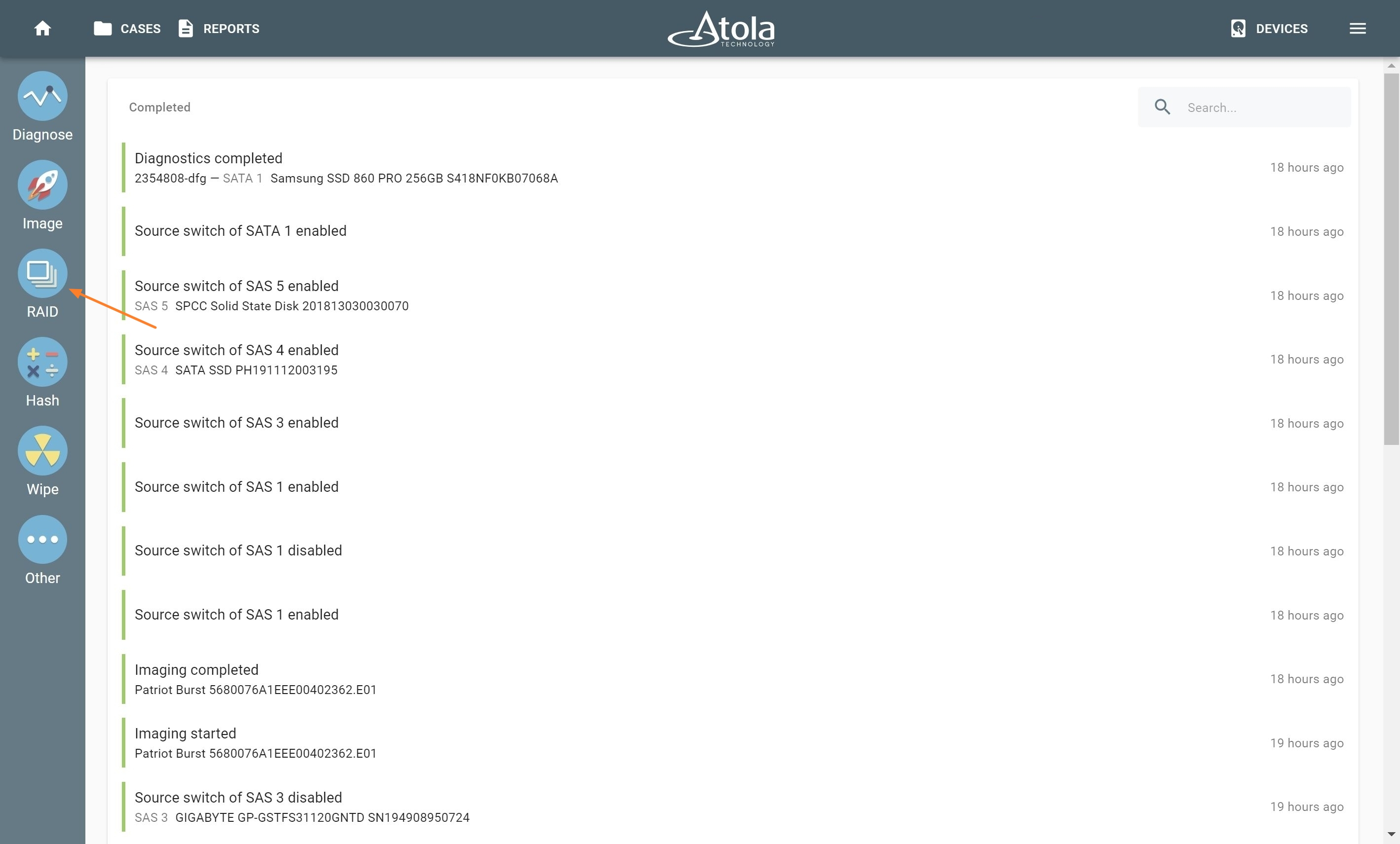 Click the RAID button for imaging RAID 0 array