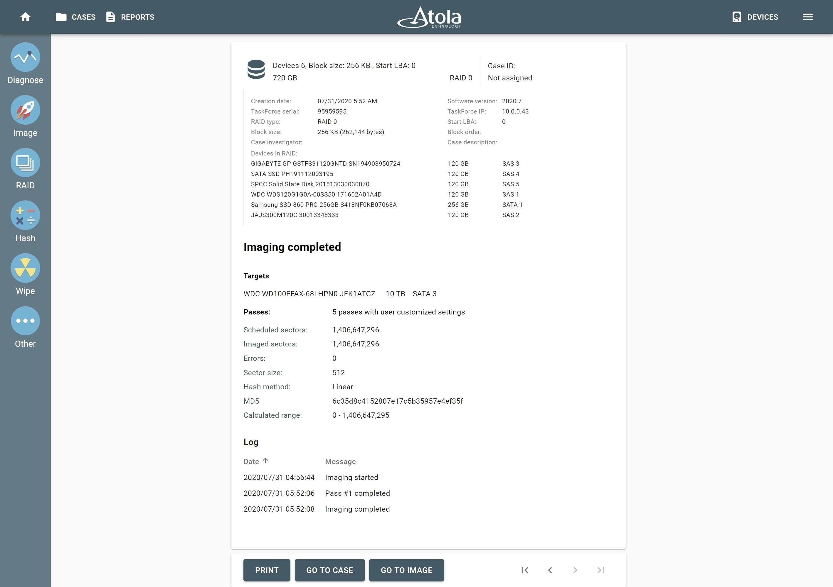 Imaging report. Imaging RAID 0 array