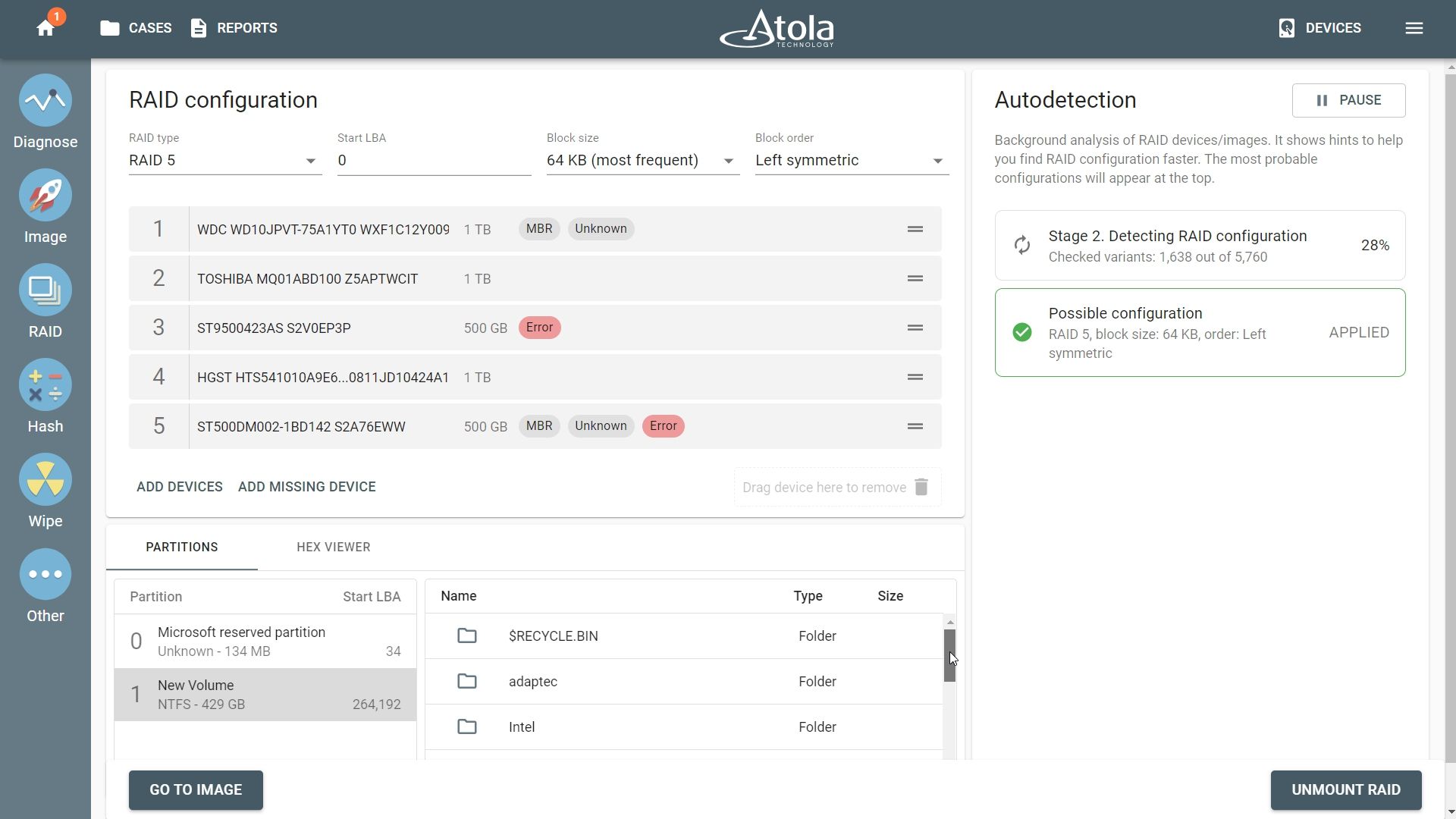 RAID configuration applied