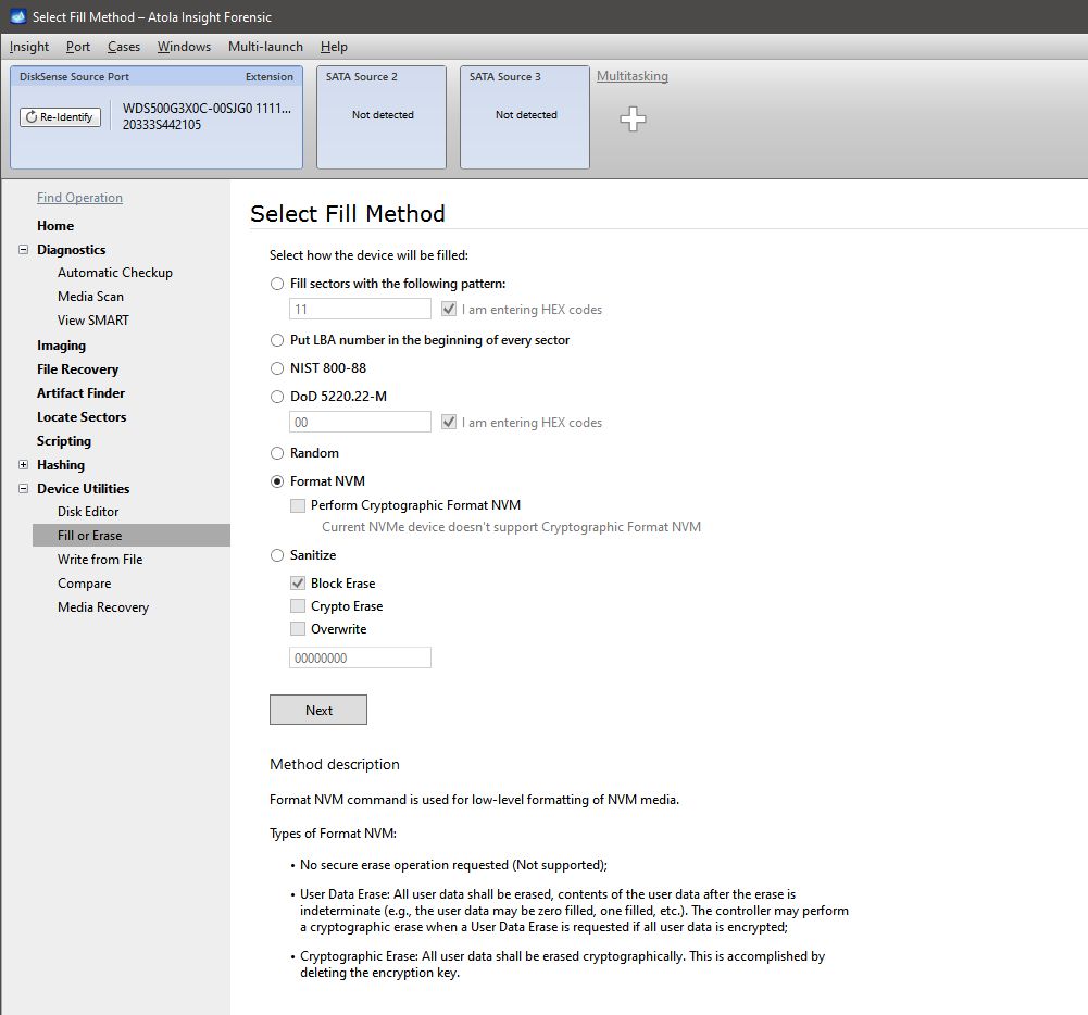 Format NVM command in the Fill or Erase menu.