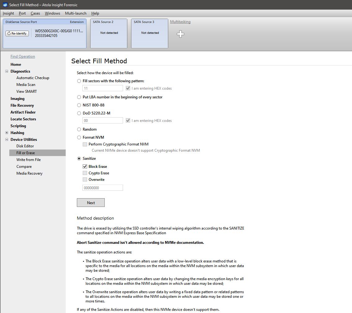 Sanitize command in the Fill or Erase menu.