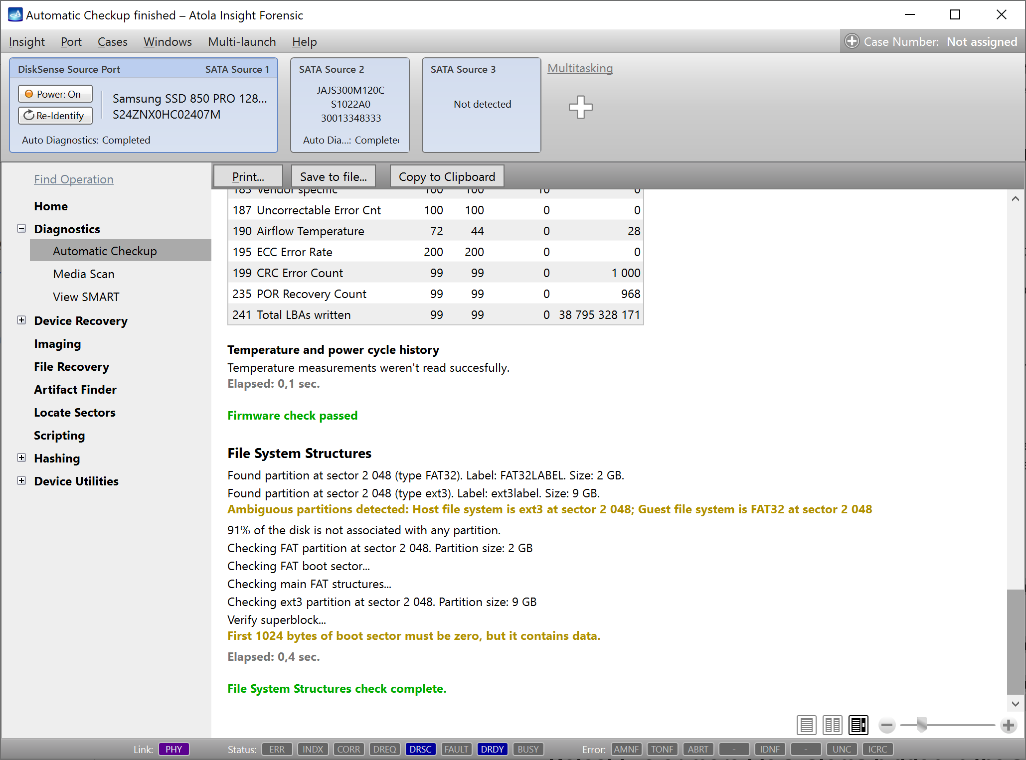 The ‘Ambiguous partitions detected’ message in the Diagnostics report.