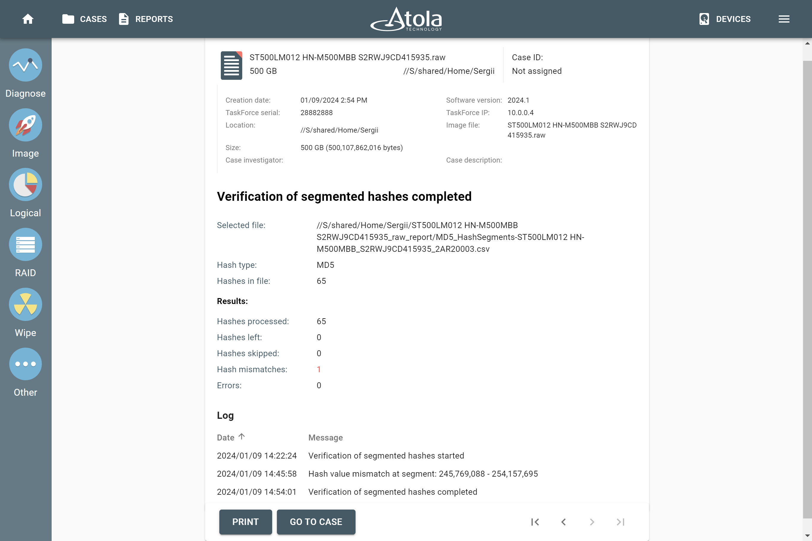 A hash value mismatch after verification of segmented hashes
