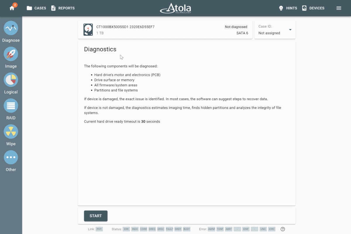 Contextual help in Atola TaskForce.