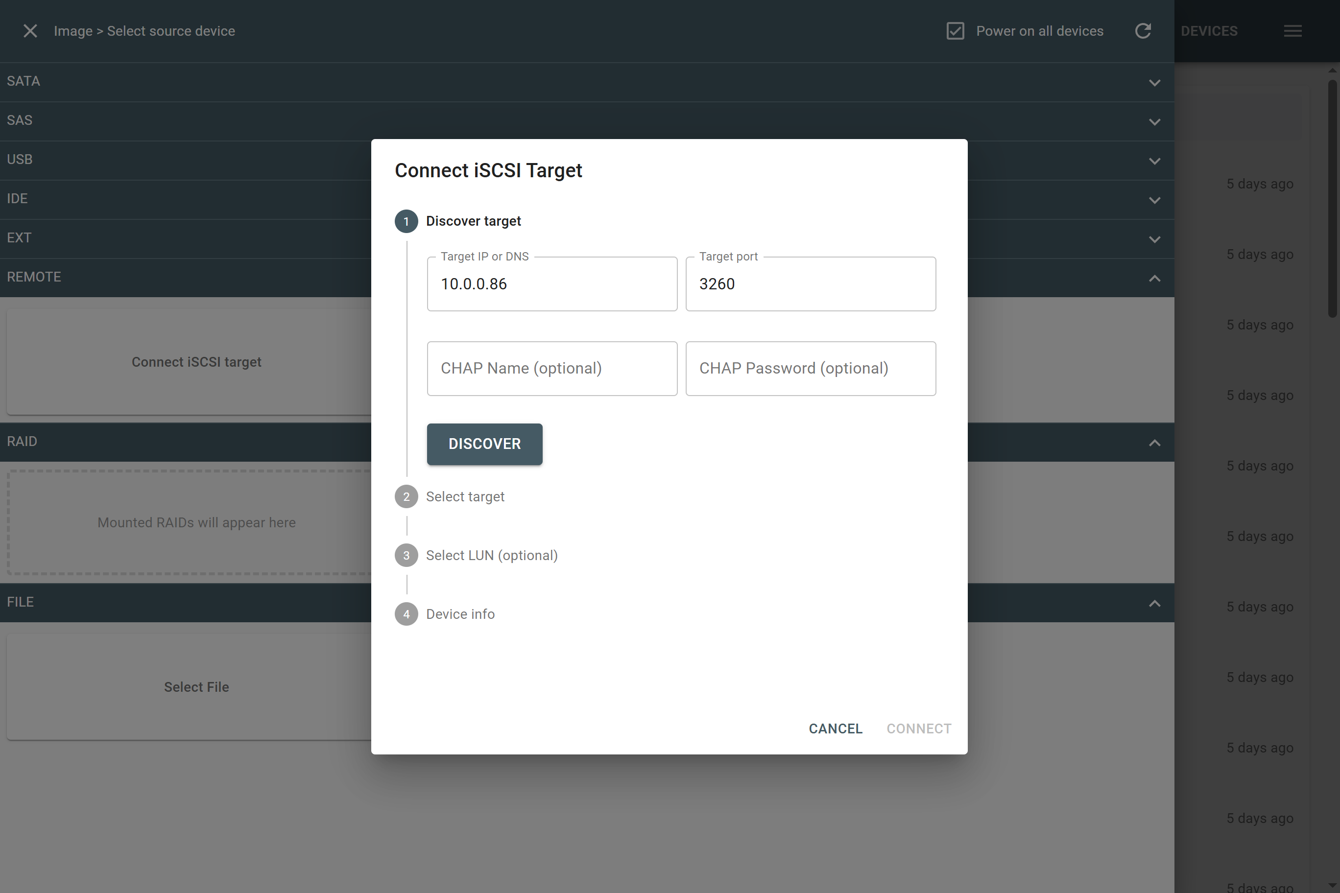 Connecting remote drive as iSCSI target in Atola TaskForce