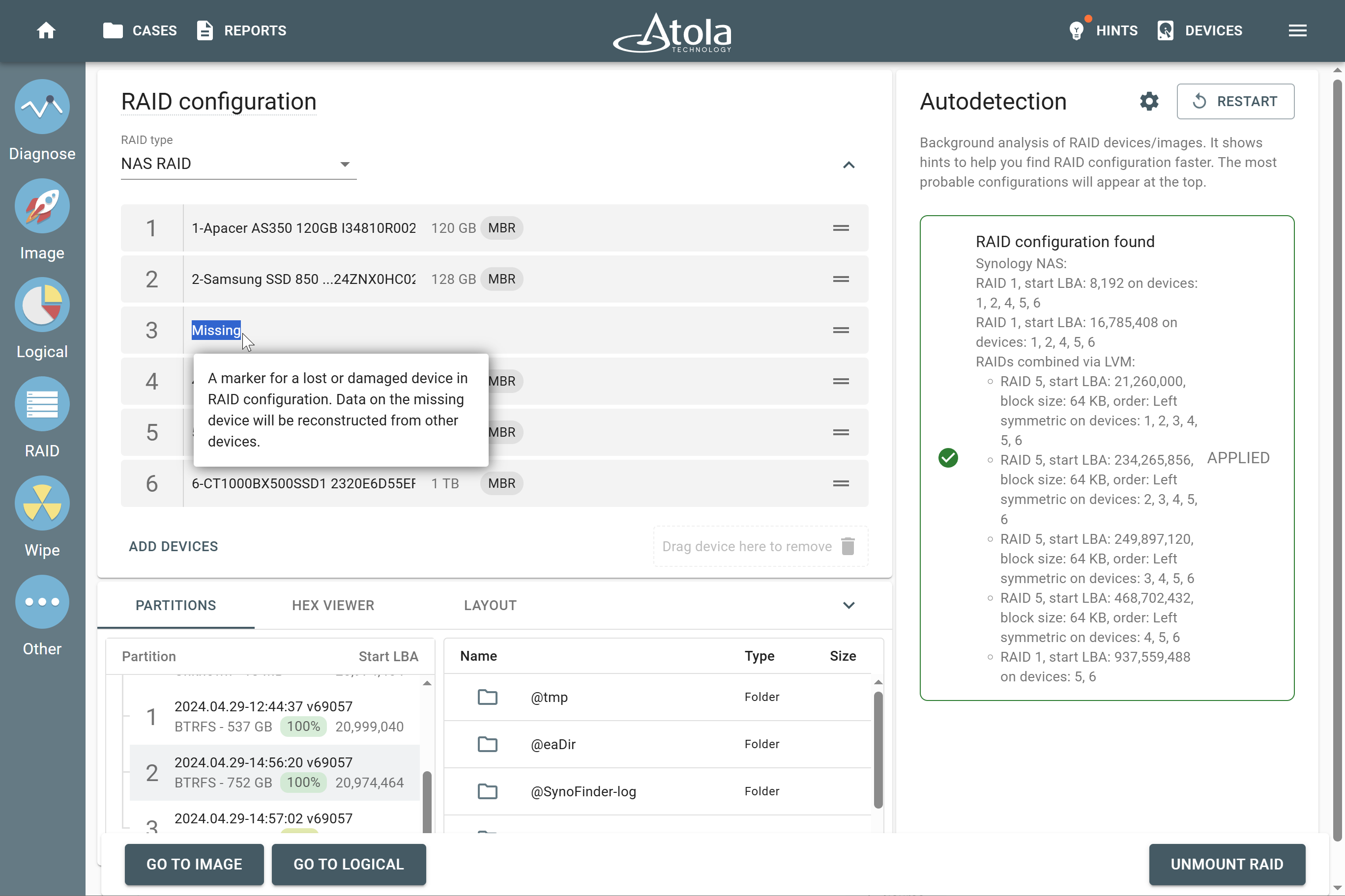 TaskForce automatically detects if a member of Synology NAS RAID is missing and rebuilds an array anyway