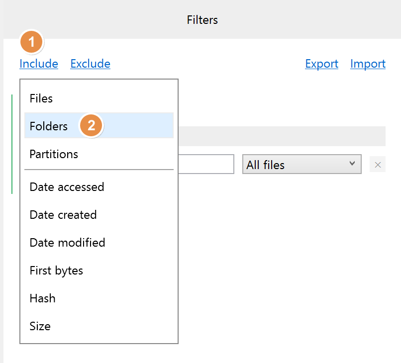 Filtering options in the Logical imaging module of Atola Insight Forensic.