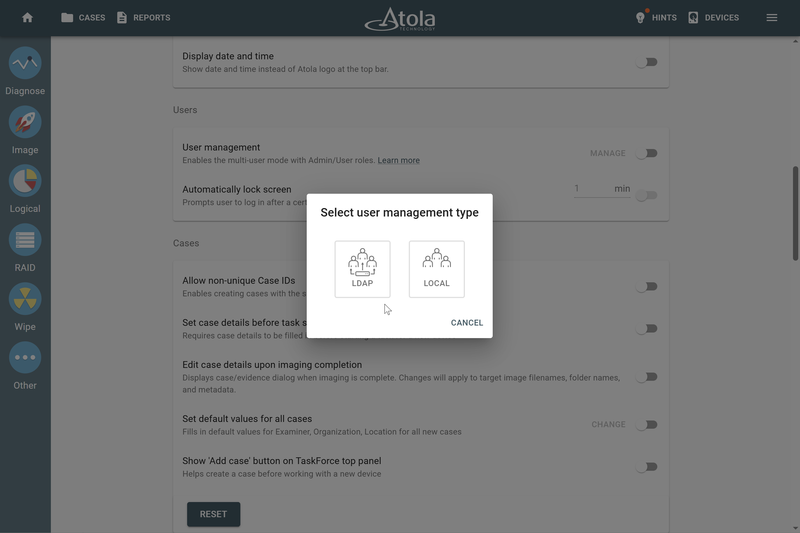 Enabling LDAP in Settings