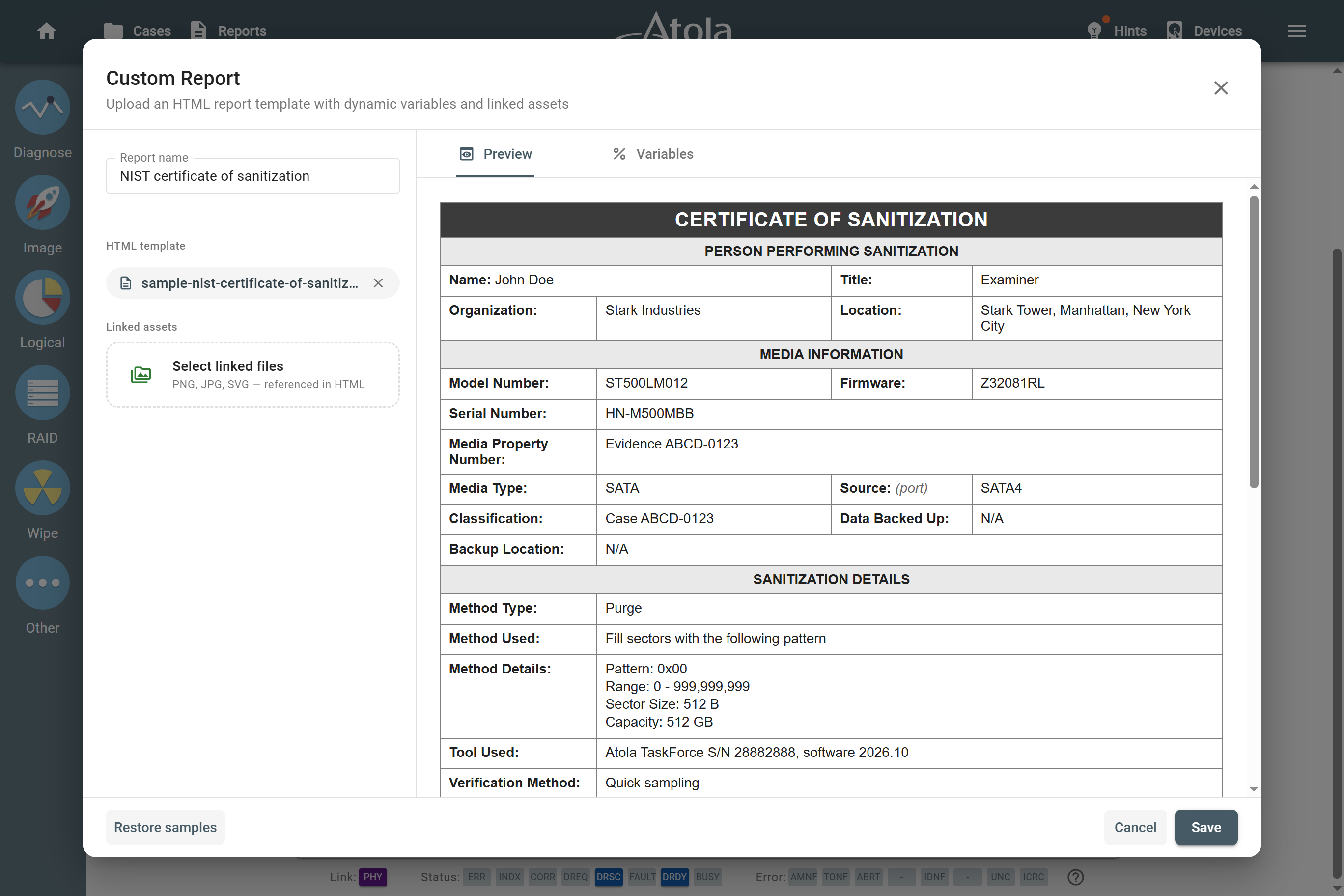 Create custom drive wiping reports using HTML-templates with reusable variables.