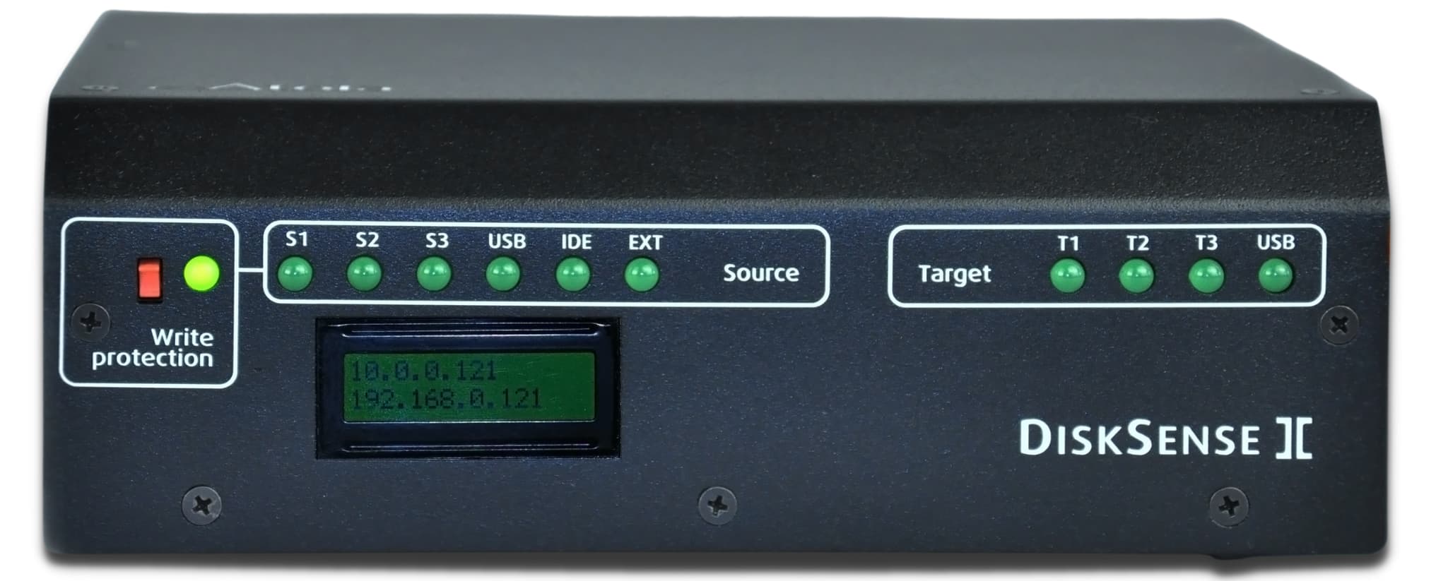 The IP display on the front panel of DiskSense 2